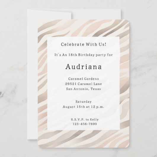 Pink Cream Zebra Animal Print Verjaardag Kaart (Voorkant)