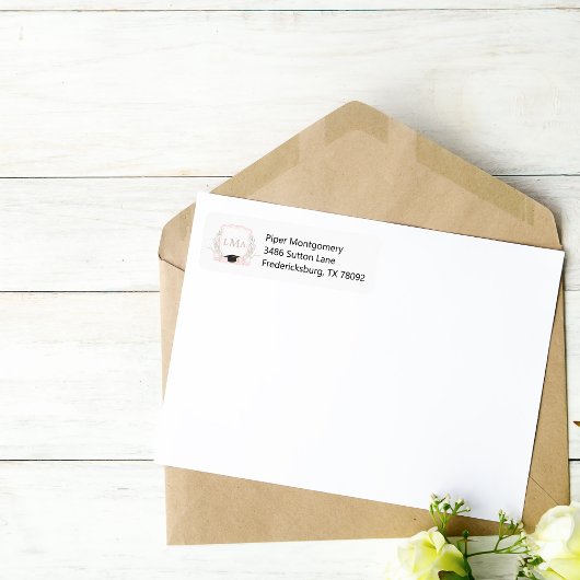 Pink Crest Coquette Monogram Afstuderen Etiket