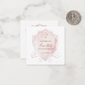 Pink Crest Eerste Communie Mini Dankjewel Kaart Notitiekaartje (Voorkant / Achterkant in situ)