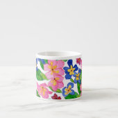 Pink, Crimson en Blue Primroses Floral on White Espresso Kop (Voorkant)