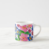 Pink, Crimson en Blue Primroses Floral on White Espresso Kop (Rechts)