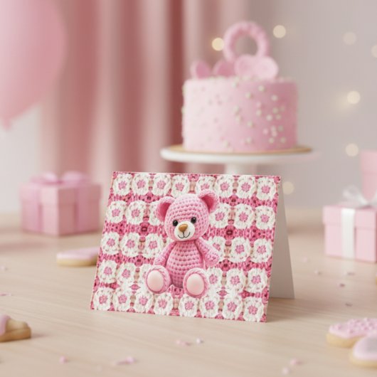 Pink Crochet Bear | Baby Shower Thank You Bedankkaart