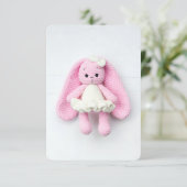 Pink Crochet Bunny – Soft Handmade Aesthetic Informatiekaartje (Staand voorkant)