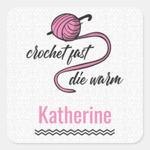 PInk Crochet Fast, Die Warm Vierkante Sticker