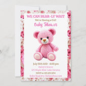 Pink Crocheted Teddy Bear Girl's Baby Shower Kaart (Voorkant)