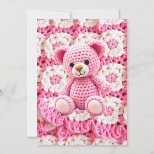 Pink Crocheted Teddy Bear Girl's Baby Shower Kaart (Achterkant)