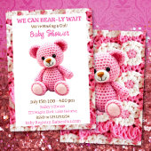 Pink Crocheted Teddy Bear Girl's Baby Shower Kaart
