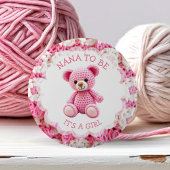 Pink Crocheted Teddy Bear | Nana to Be Ronde Button 5,7 Cm