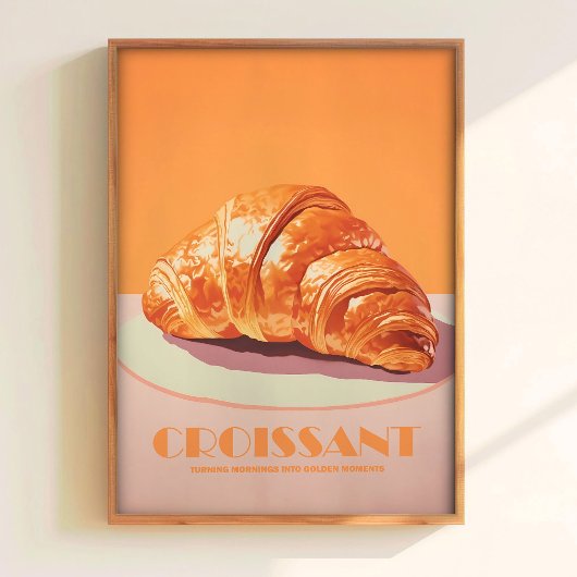 Pink Croissant Print Pastry Poster Minimalistic Ar