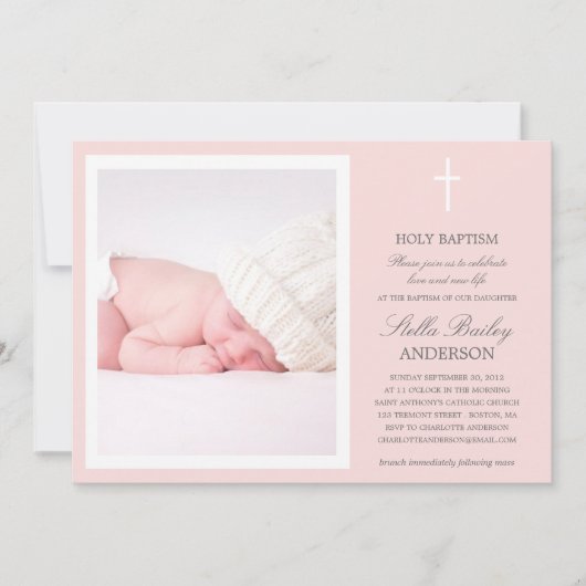 PINK CROSS | BAPTISME-INVITATIES KAART (Voorkant)