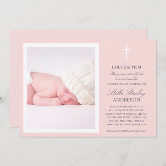 PINK CROSS | BAPTISME-INVITATIES KAART (Voorkant / Achterkant)