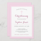 Pink Cross Christening or Baptism Invitation Kaart (Voorkant / Achterkant)