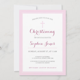 Pink Cross Christening or Baptism Invitation Kaart