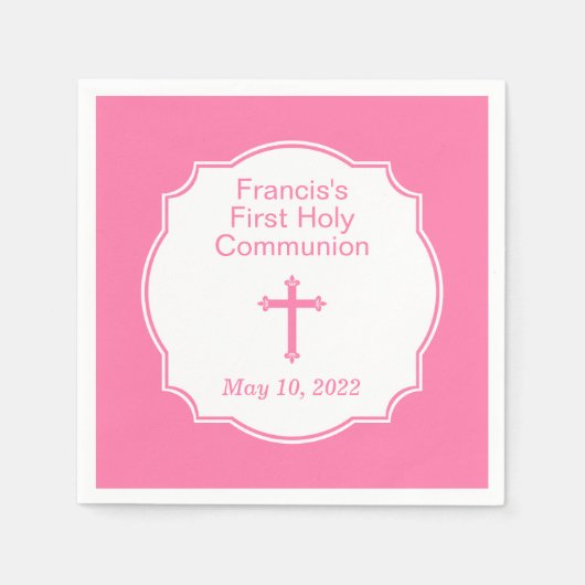 Pink Cross First Heilige Communie Servet (Voorkant)