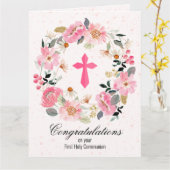 Pink Cross Floral Wreate First Community Kaart (Gele Bloem)