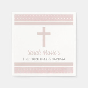 Pink Cross Girl Baby Baptisme First Birthday Servet