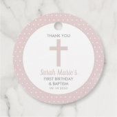 Pink Cross Girl Baptisme Eerste verjaardag Dank je Bedankjes Labels (Achterkant)