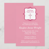 Pink Cross Girl's Baptism Christening Kaart (Voorkant / Achterkant)