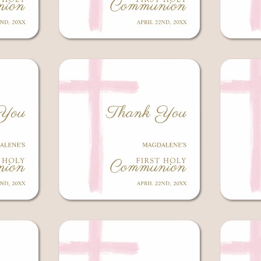 Pink Cross Thank You First Holy Communion Vierkante Sticker