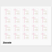 Pink Cross Thank You First Holy Communion Vierkante Sticker (Vel)