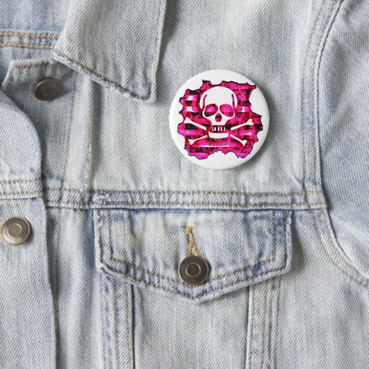 Pink Crossbones Ronde Button 5,7 Cm (In situ)