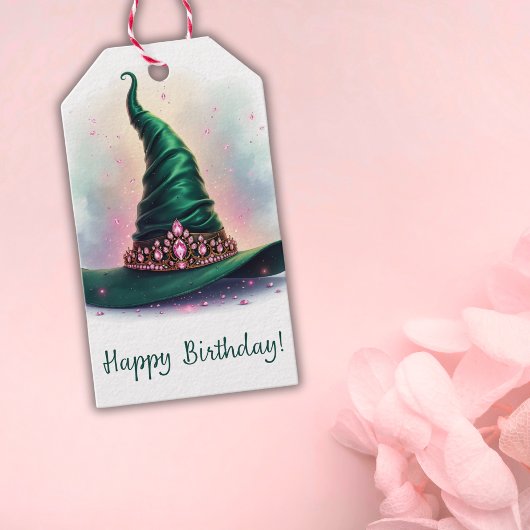 Pink Crown Emerald Green Witch Pet Happy Birthday Cadeaulabel