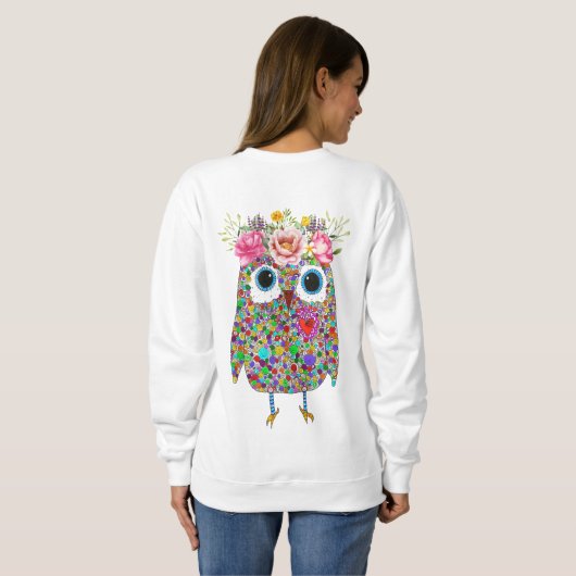 Pink Crown Floral Uil Sweatshirt (Achterkant volledig)