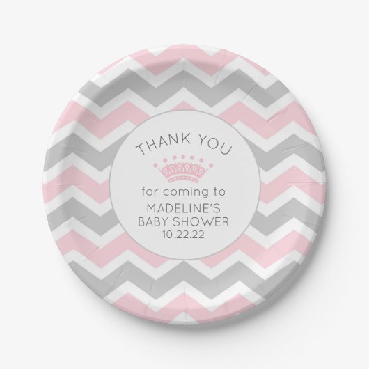 Pink Crown Princess Baby shower bord papier (Voorkant)