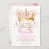 PINK CROWN Princess One-ce Upon a Time Invitation Kaart (Voorkant / Achterkant)
