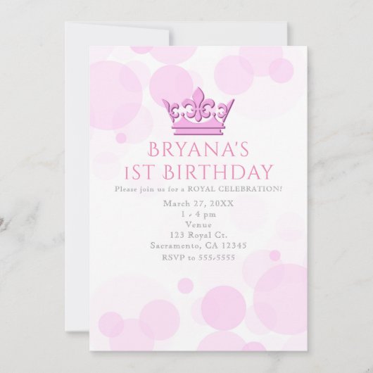 Pink Crown & Stippen Royal Birthday Party Uitnodig Kaart (Voorkant)