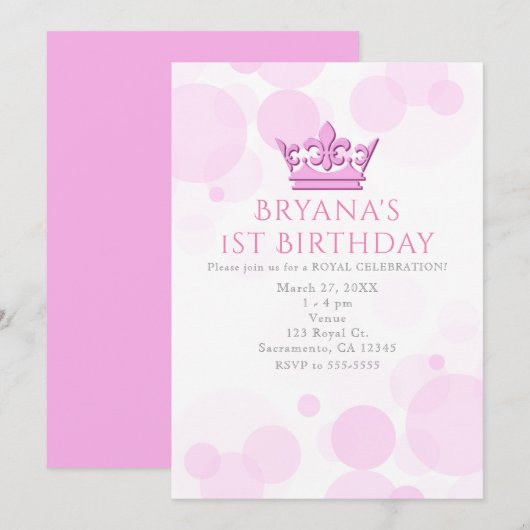 Pink Crown & Stippen Royal Birthday Party Uitnodig Kaart (Voorkant / Achterkant)