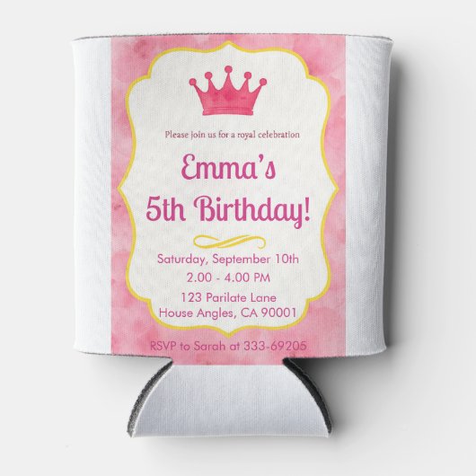 Pink Crown verjaardagsuitnodiging | tovenarij Blikjeskoeler (Voorkant)