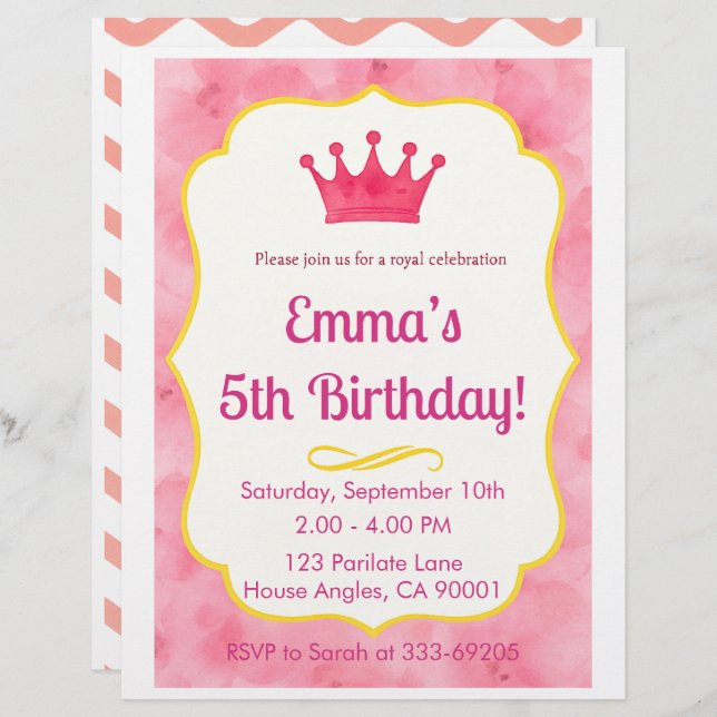 Pink Crown verjaardagsuitnodiging | tovenarij Briefhoofd (Voorkant / Achterkant)