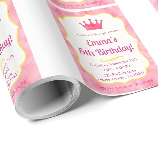 Pink Crown verjaardagsuitnodiging | tovenarij Cadeaupapier (Rol Hoek)