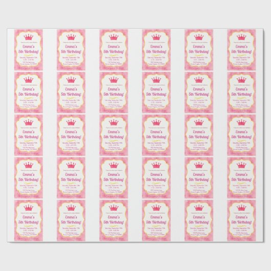 Pink Crown verjaardagsuitnodiging | tovenarij Cadeaupapier (Vlak)