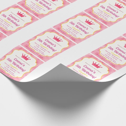 Pink Crown verjaardagsuitnodiging | tovenarij Cadeaupapier (Hoek)