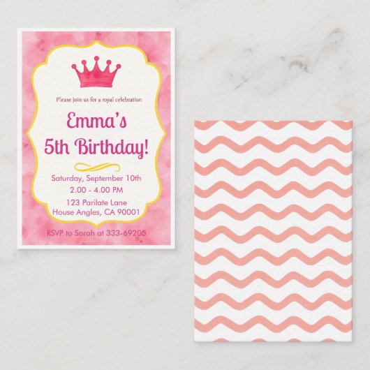 Pink Crown verjaardagsuitnodiging | tovenarij Informatiekaartje (Voorkant / Achterkant)