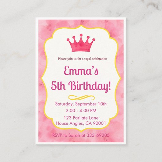 Pink Crown verjaardagsuitnodiging | tovenarij Informatiekaartje (Voorkant)