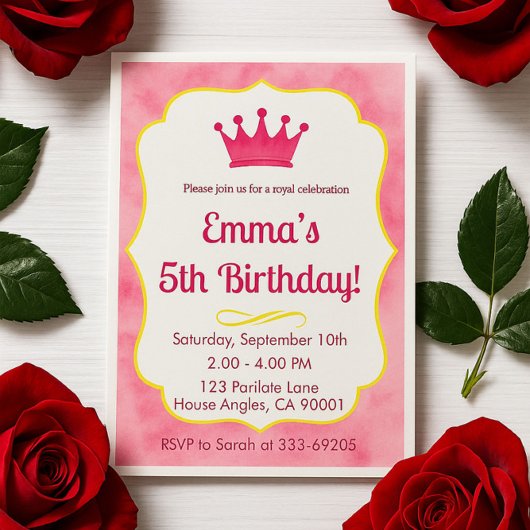 Pink Crown verjaardagsuitnodiging | tovenarij Kaart