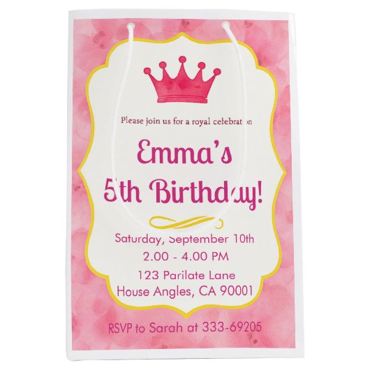 Pink Crown verjaardagsuitnodiging | tovenarij Medium Cadeauzakje (Voorkant)