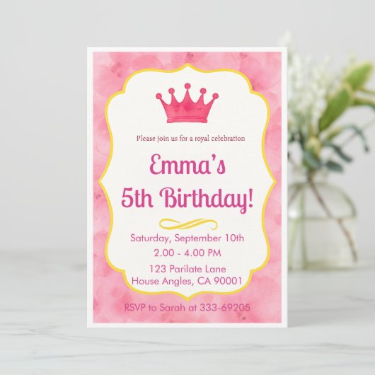 Pink Crown verjaardagsuitnodiging | tovenarij Save The Date (Staand voorkant)