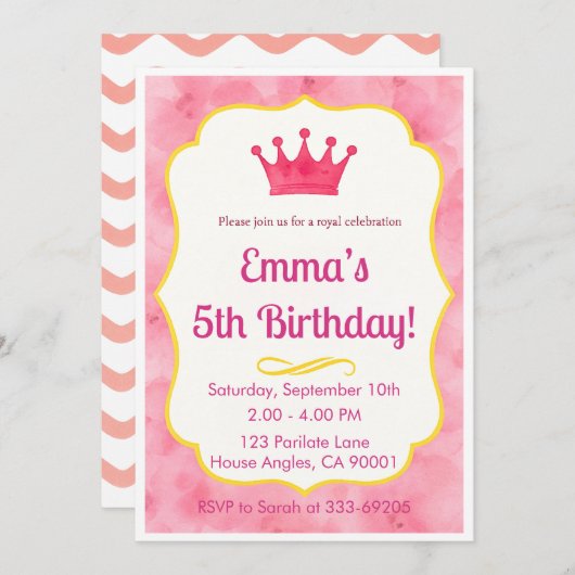 Pink Crown verjaardagsuitnodiging | tovenarij Save The Date (Voorkant / Achterkant)