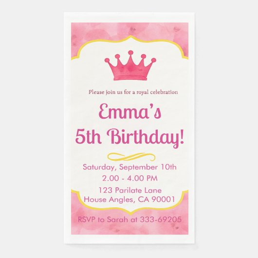 Pink Crown verjaardagsuitnodiging | tovenarij Servet (Voorkant)