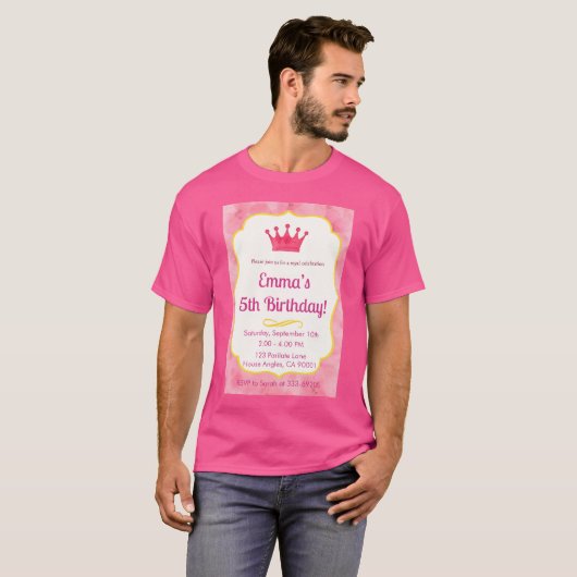 Pink Crown verjaardagsuitnodiging | tovenarij T-shirt (Voorkant volledig)
