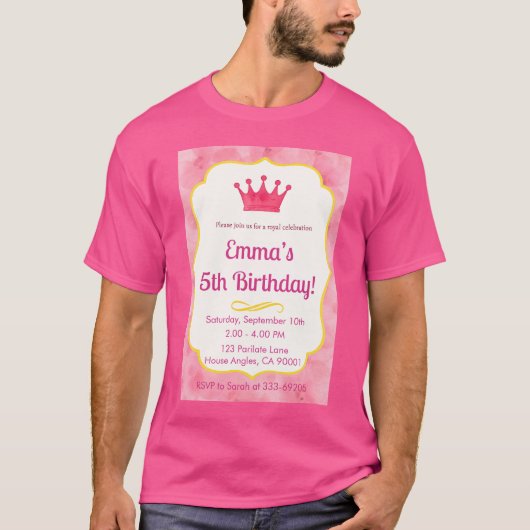 Pink Crown verjaardagsuitnodiging | tovenarij T-shirt (Voorkant)