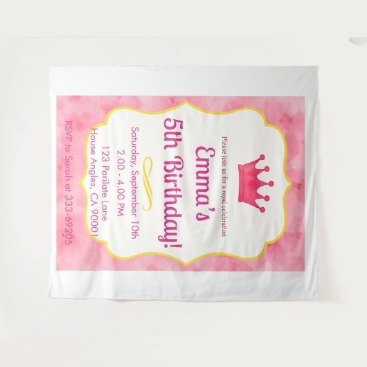 Pink Crown verjaardagsuitnodiging | tovenarij Wandkleed (Voorkant (horizontaal))