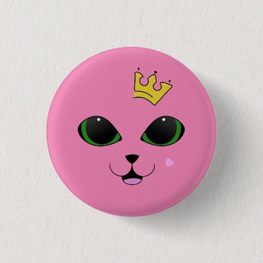 Pink Crowned Cat Button (Voorkant)