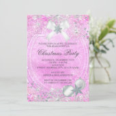 Pink Crystal Snowflake Bow kerstparty Invite Kaart (Staand voorkant)