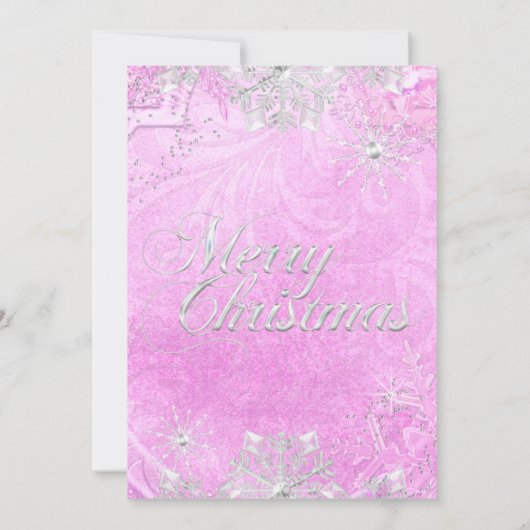 Pink Crystal Snowflake Bow kerstparty Invite Kaart (Achterkant)