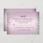 Pink Crystal Snowflake Kerstfeest RSVP (Voorkant / Achterkant)